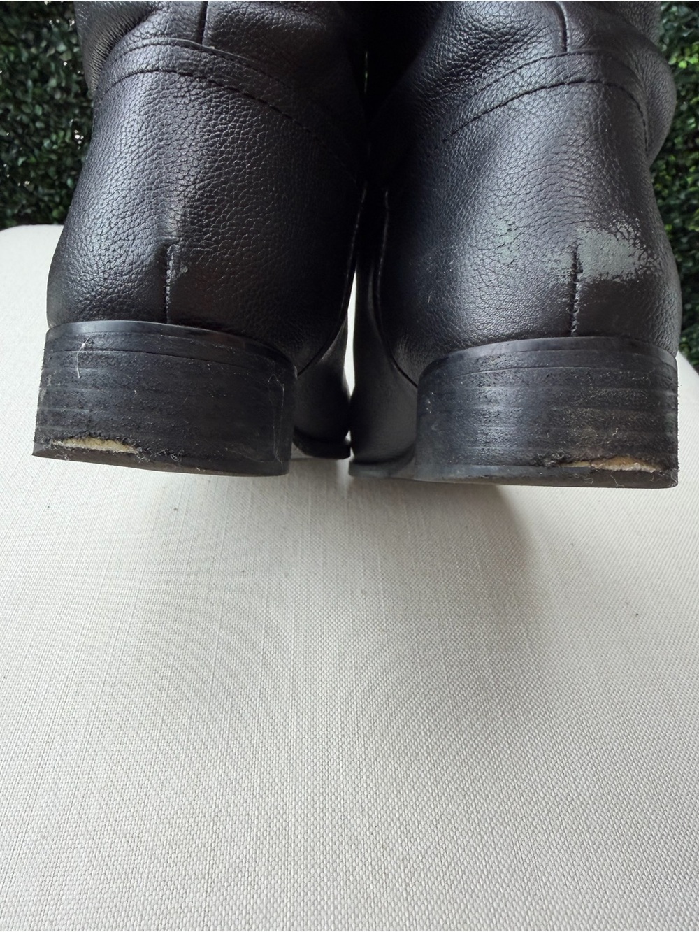 GUC Tory Burch Hallie Black Leather Mid-Calf Logo Boot with Gold Emblem Size 9 - Picture 8 of 9